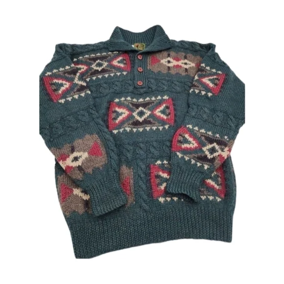 Vtg Sweater Boston Traders Wool Southwestern Pullover Fresh cosby 90s Mens Large - Picture 7 of 8
